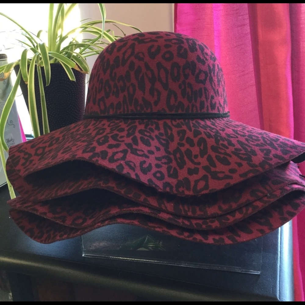 Burgundy cheetah floppy hat